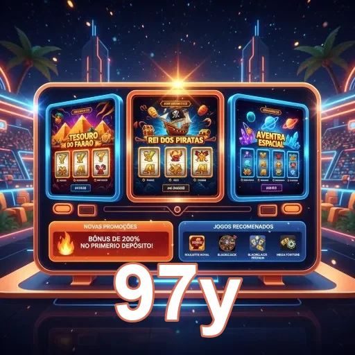 Interface do cassino online 97y com jogos e promoções visíveis.