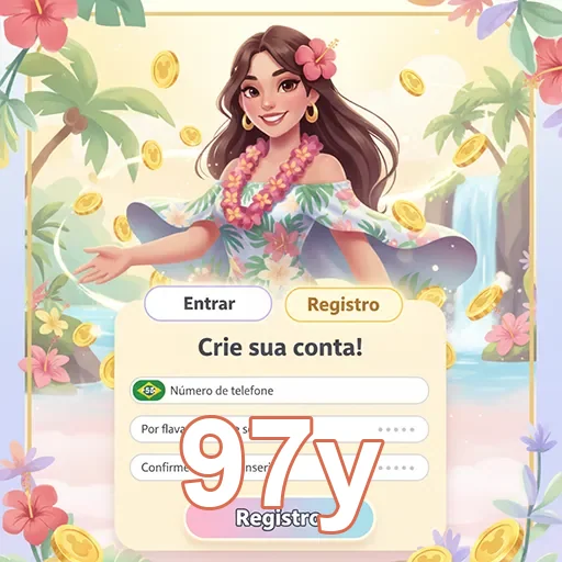 Jogadora VIP no app 97y com formulário de registro.