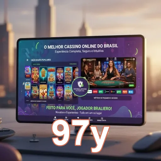 Interface de jogos ao vivo da 97y com jogadores e slot games.