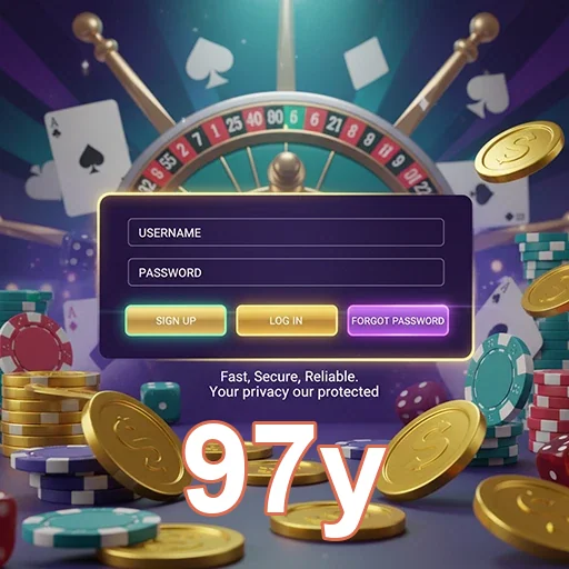 Interface de login do 97y com opções de saque rápido.