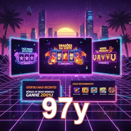 Jogos de slot vibrantes do 97y em cenário futurista.