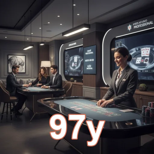 Jogadores e croupier na mesa de jogos ao vivo da 97y.