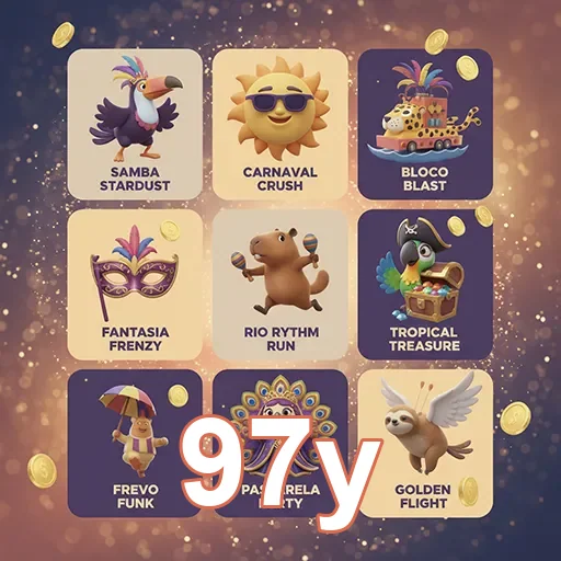 Coleção de jogos da 97y com ícones e temas vibrantes.