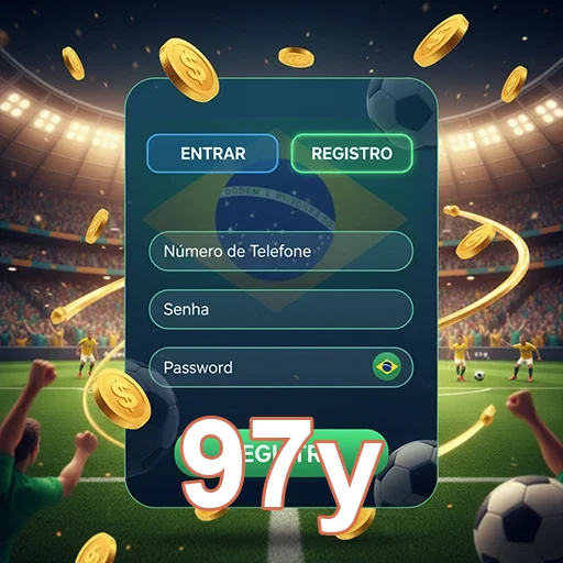 Tela do app 97y com opções de login e registro rápido.